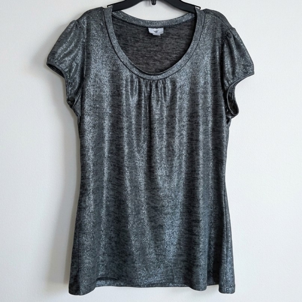 Worthington Metallic Gray Short Sleeve Top